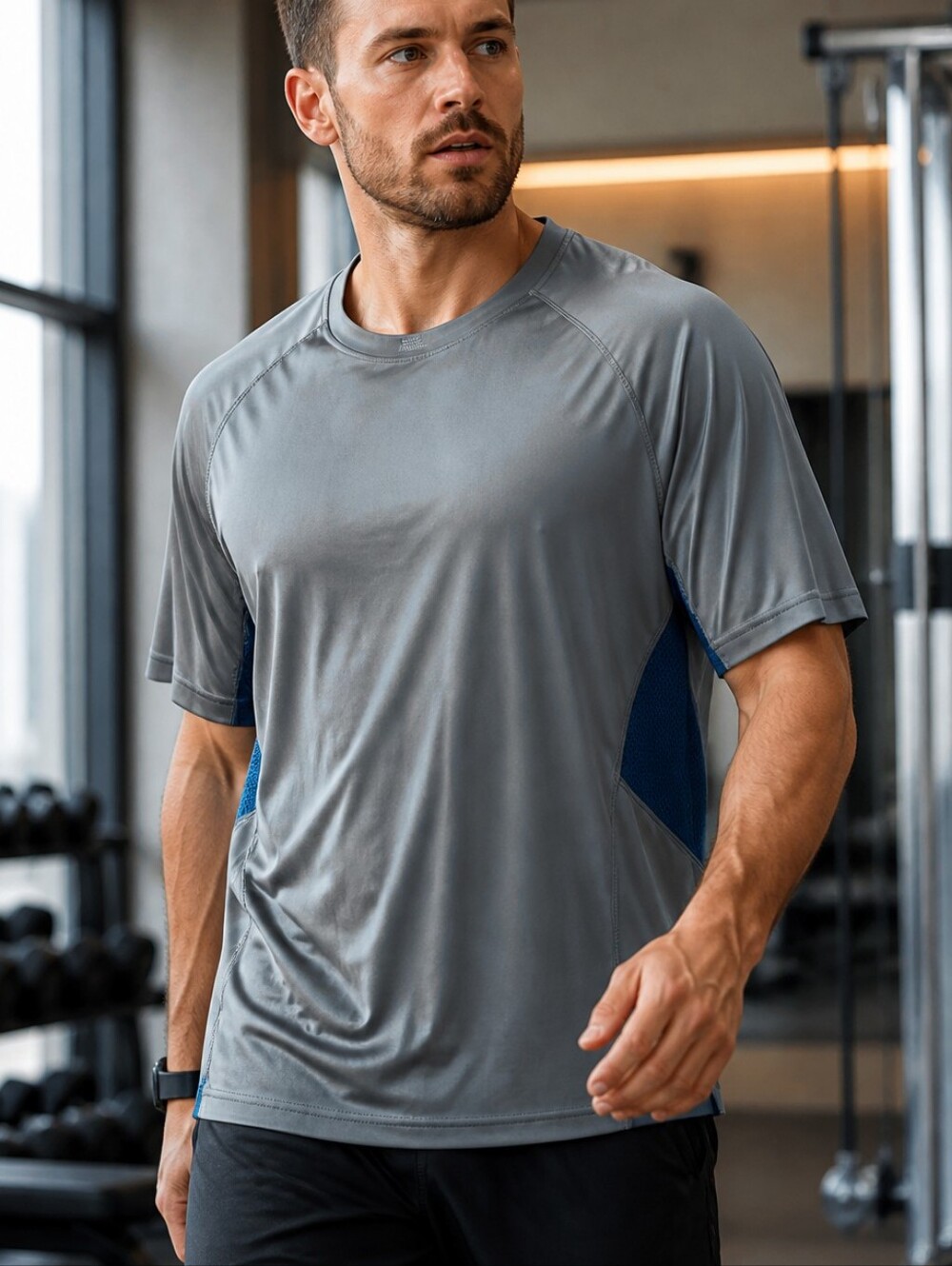 Reebok Men's Workout Jersey Short-Sleeve Tee Gray Athletic Clothing Gym Shirts